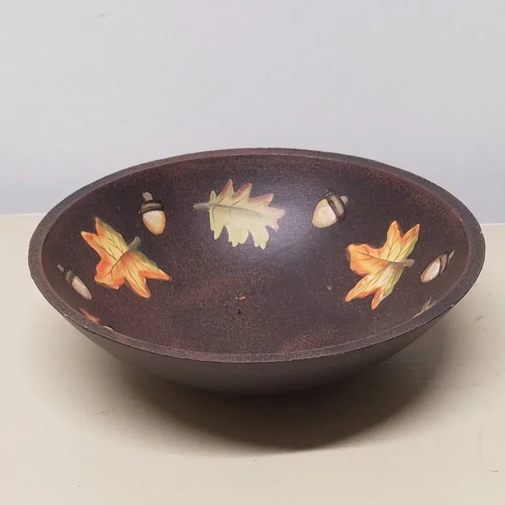 Hand Painted Acorn & Fall Leaves Wooden Bowl - Picture 1 of 7